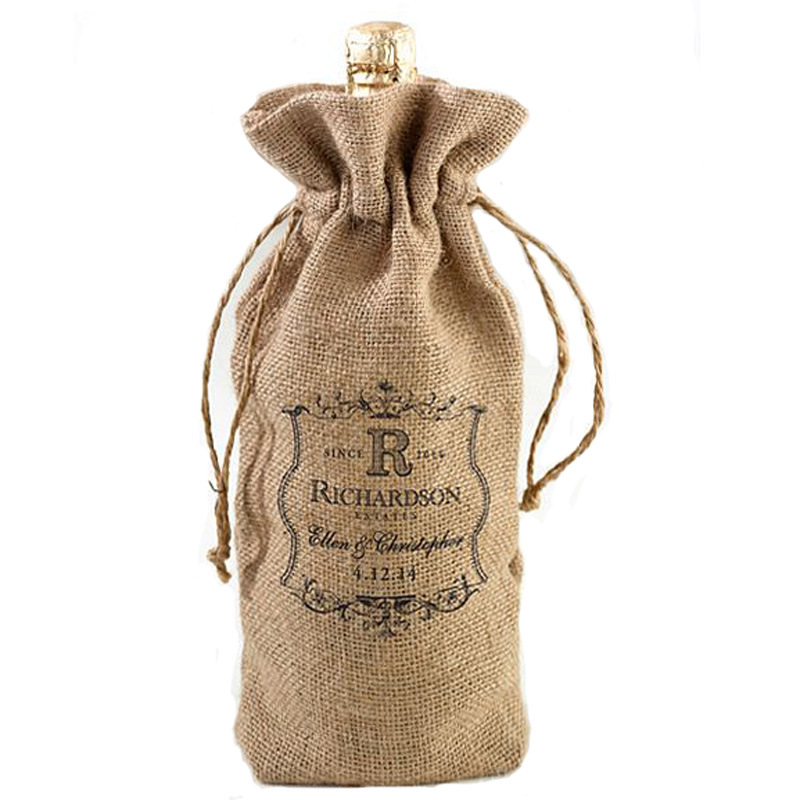 Fashion Custom Single Bottle Jute Wine Gift Bags with Drawstring Rope