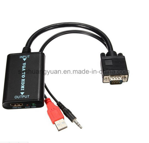 VGA to HDMI Cable with USB Power 3.5mm Audio up to 1080P