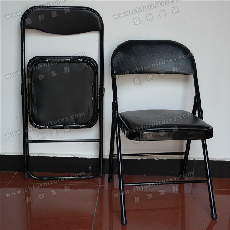 Black Metal Folding Chair with Vinyl PU Leather Seat Yc-P11-01