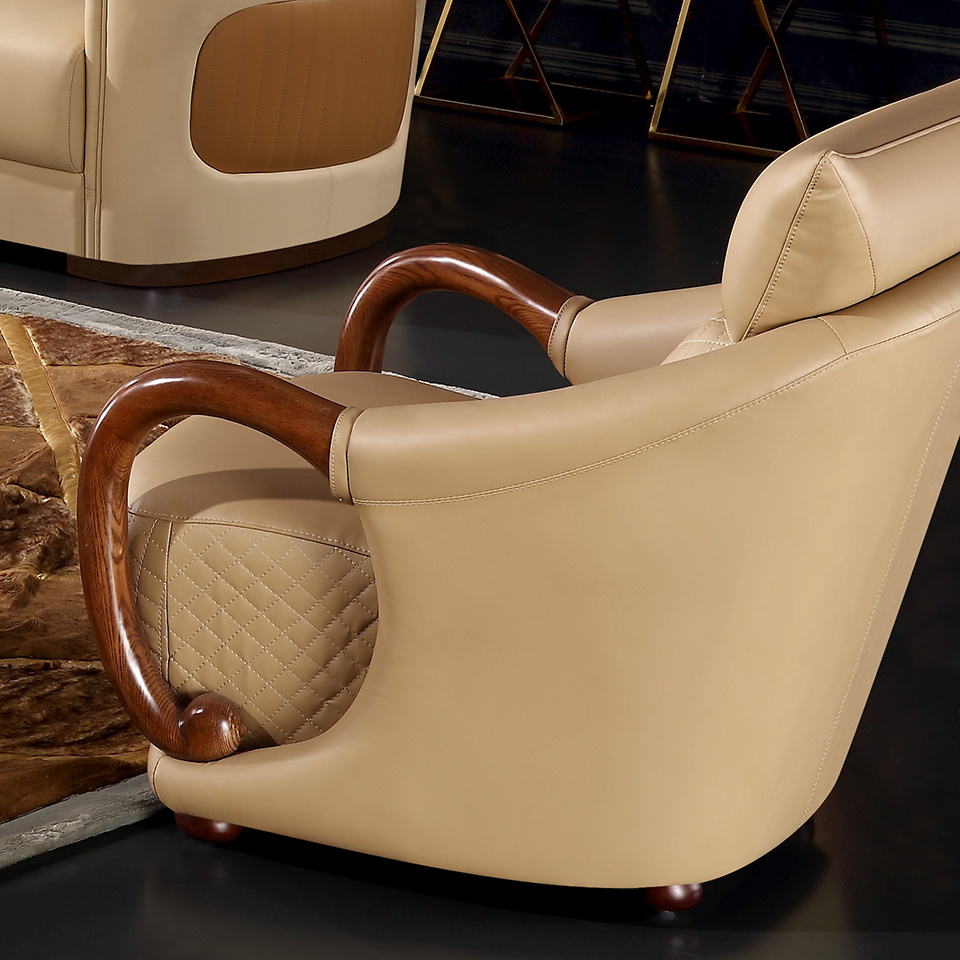Luxury Living Room Single Seater Sofa Chair with Bent Wood Armrest