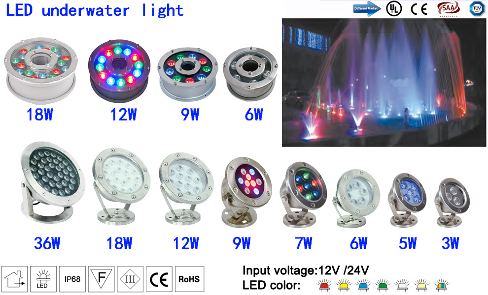 IP68 Waterproof 9W DMX512 Controller LED Underwater Pond Lights