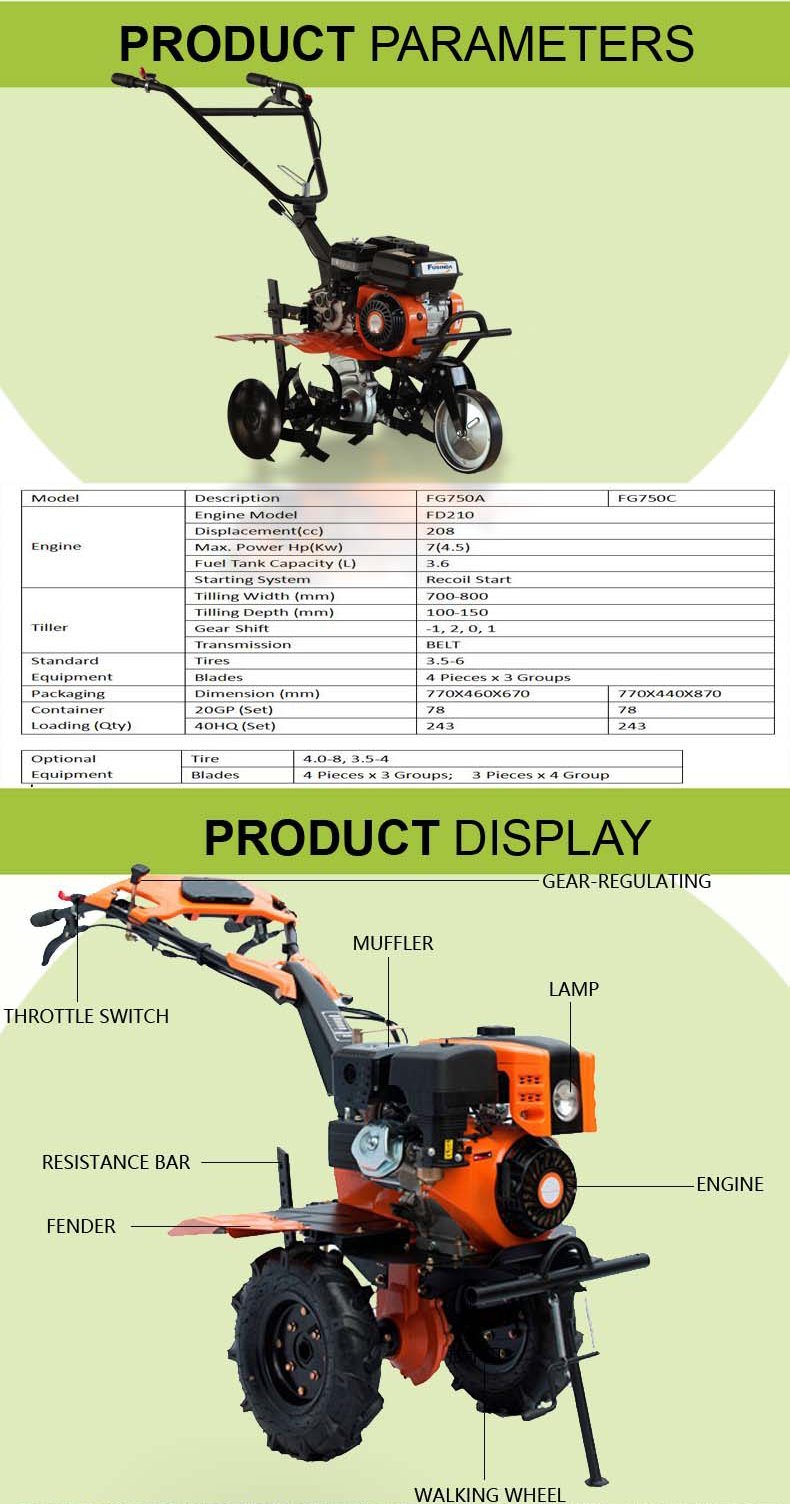 Mini Power Tiller with 7HP Gasoline Engine (FG750)