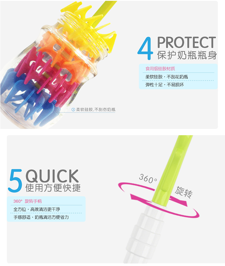 High Quality Baby Feeding Bottles Cleaning Brush with Silicone Material