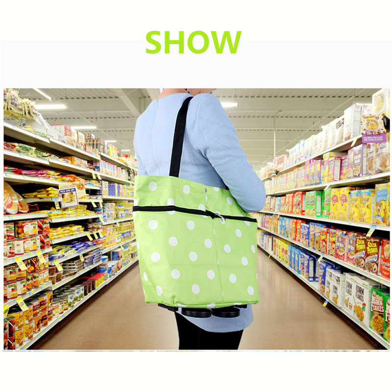 Foldable Oxford Shopping Trolley Bag for Outdoor Shopping with Wheels