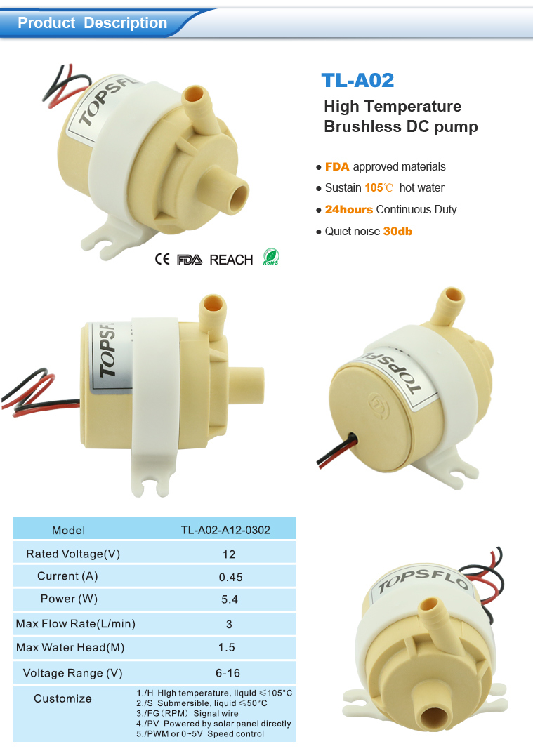 FDA 12V Micro Brushless High Temperature Circulation DC Water Pump Coffee Maker Pump