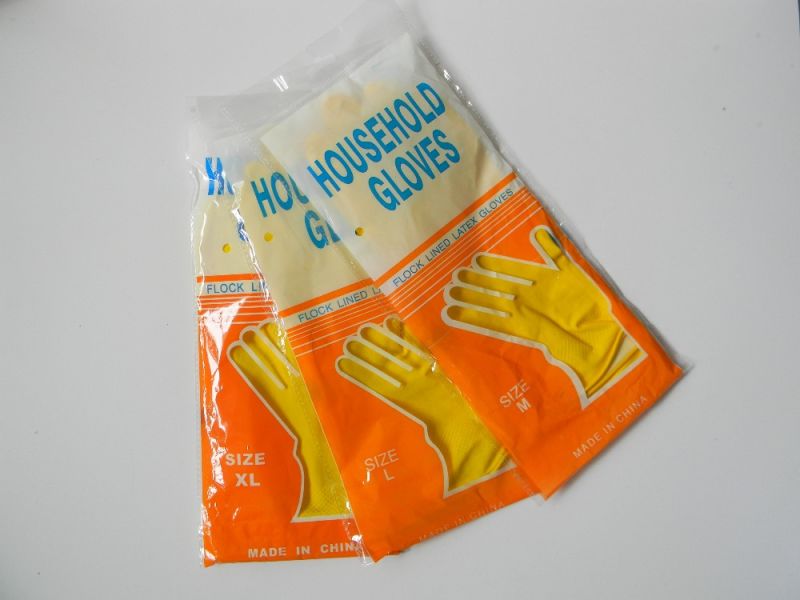 Yellow Color Rubber DIP Flocklined Household Latex Gloves