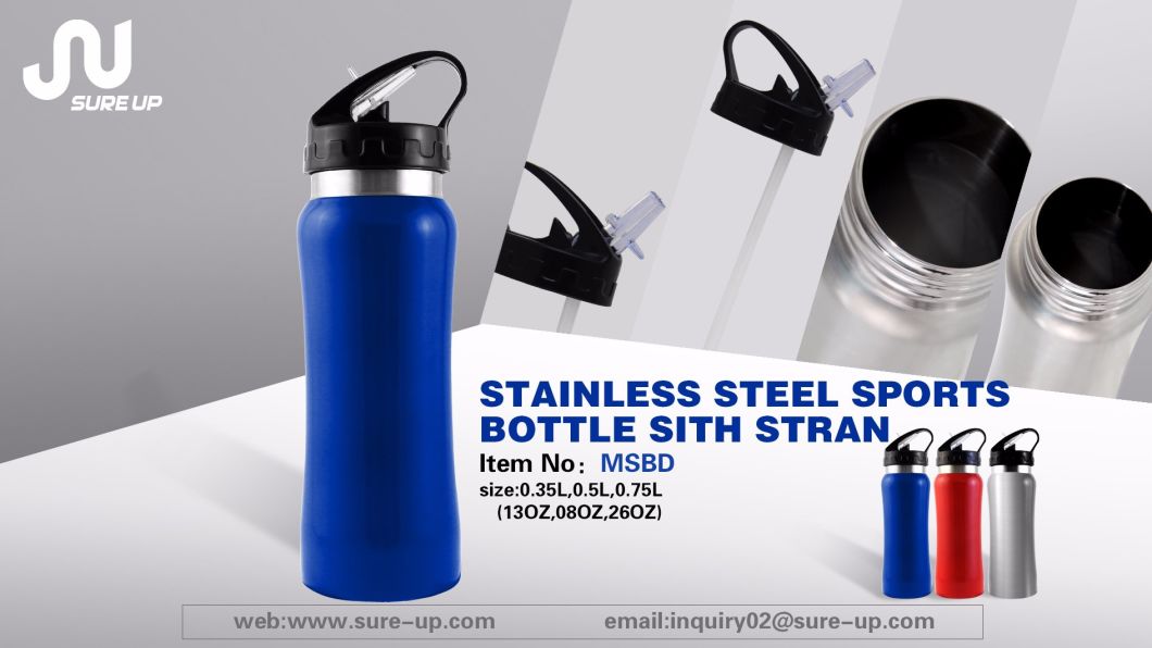 Sport Bottle Stainless Steel Single Wall 750ml with PP Straw