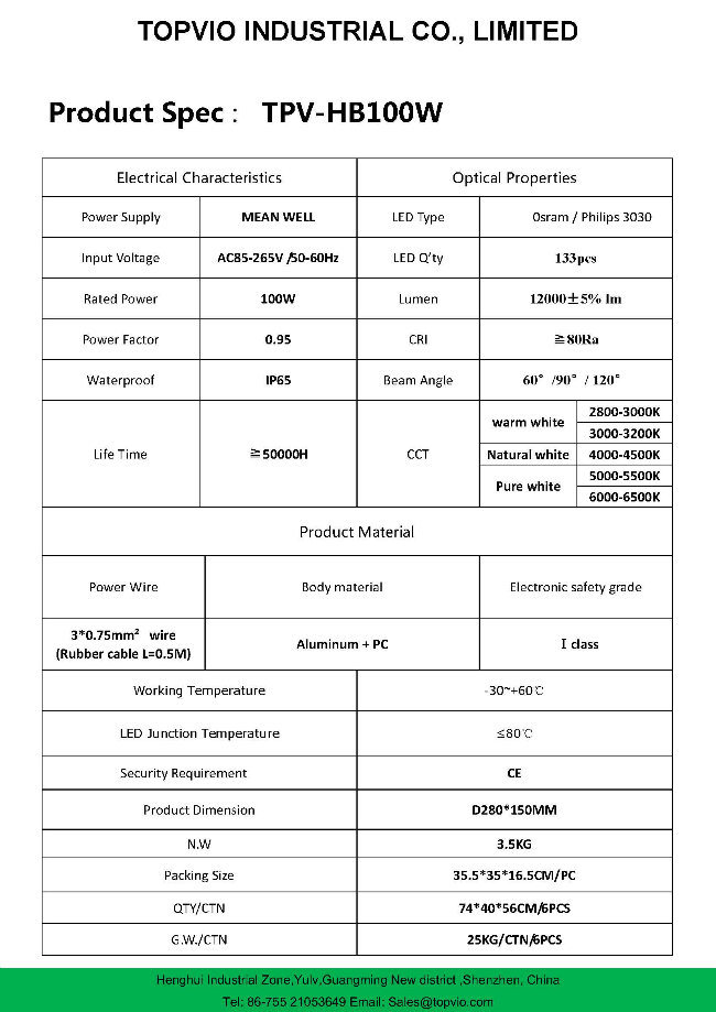 MW Osram 100W/150W/200W UFO LED High Bay Light for Warehouse/Workshop