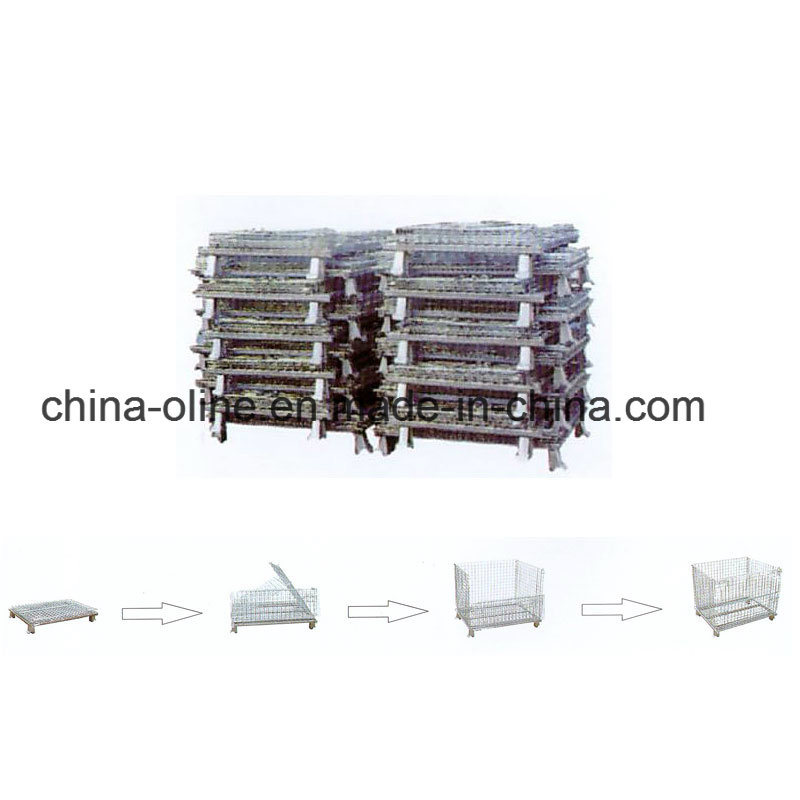 Stackable Folded Wire Mesh Container with Wheels for Transportation