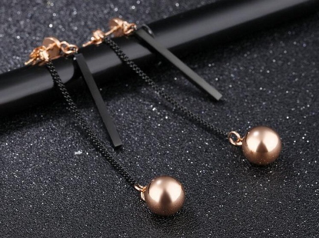 Stainless Steel Fashion Personality Drop Earrings Rose Gold Color Ball Pendant Long Line Dangle Earrings for Women
