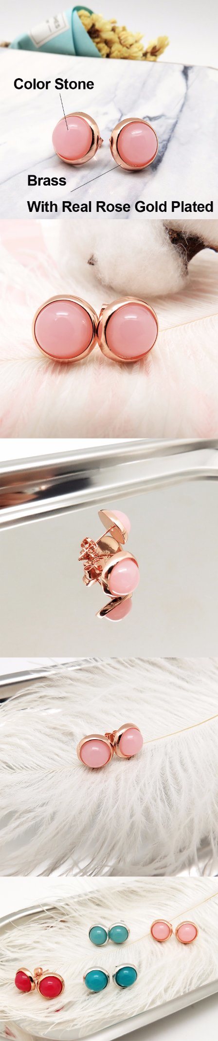 Wholesale Vintage Jewellery Pink Color Stone Brass Stud Earring for Girls