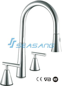 Stainless Steel Kitchen Sink Pull Down Faucet with Double Handles
