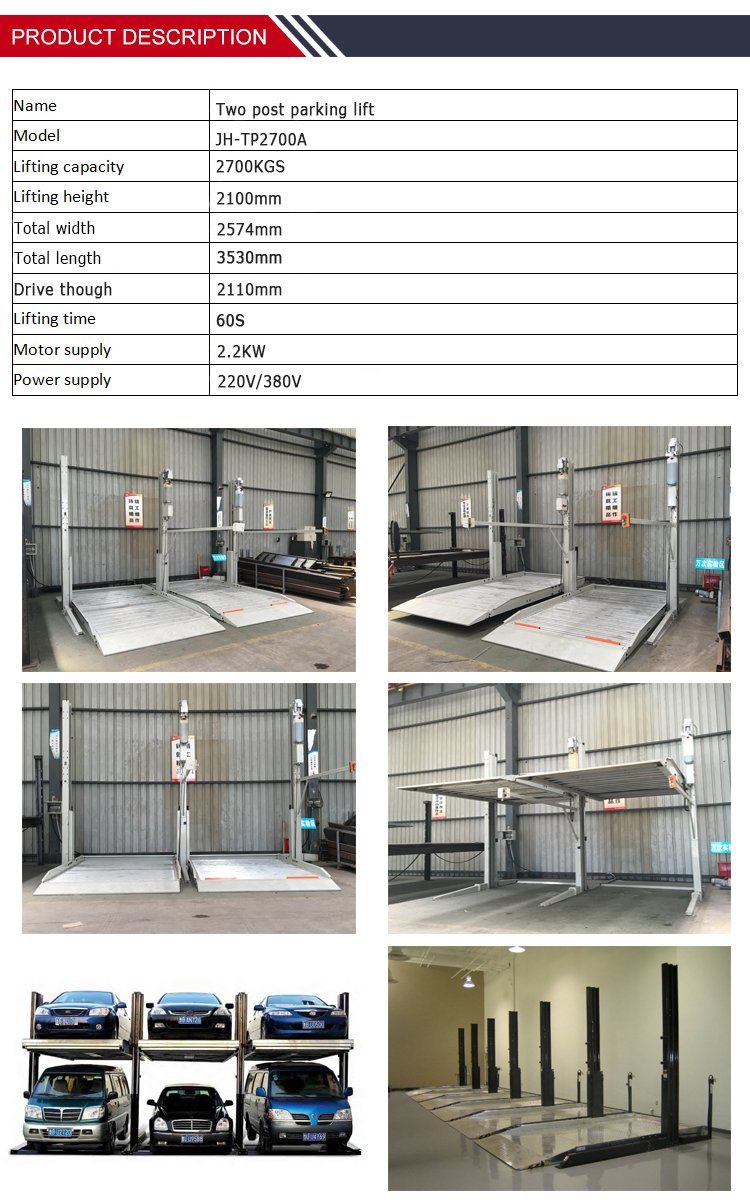 Double Parking Car Lifter Mechanical Workshop Equipment for Hydraulic