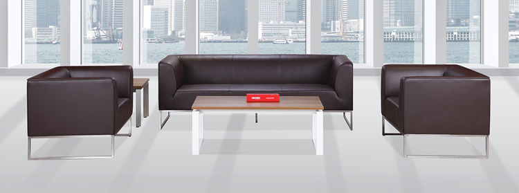 Wholesale Meeting Room Leather Office Sofa with Stainless Steel Frame Base