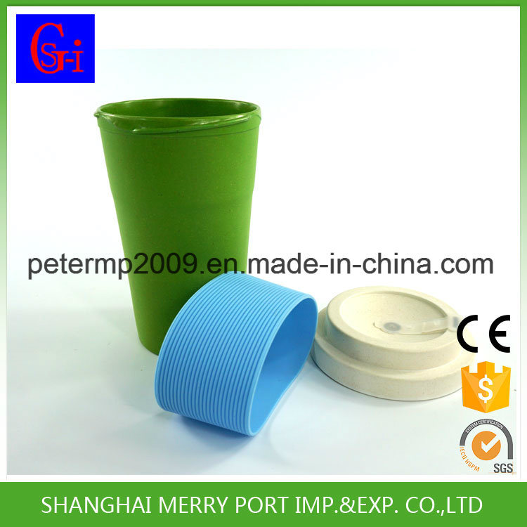 12oz BPA Free Portable Bamboo Fiber Coffee Cup with Felt Fabric Holder