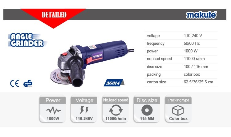 Hot Sale Makute Model 100mm Electric Wet Mini Angle Grinder