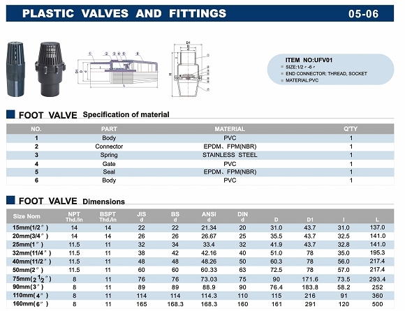 Era Valves PVC Foot Valve Pn10 (F1970) , NSF-Pw & Upc