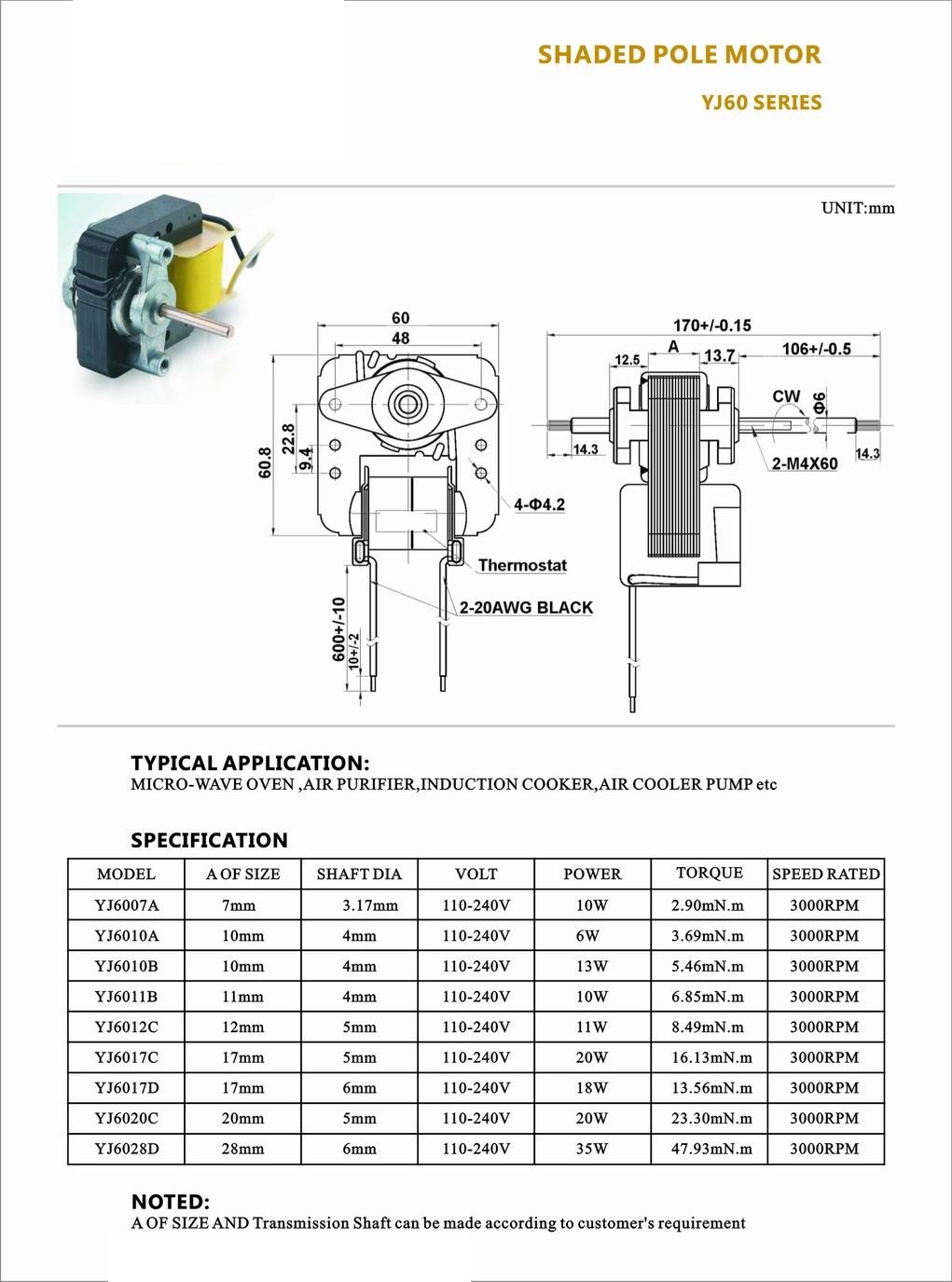 Shaded Pole Motor for Air-Freshener/Washing Machine /Forced Airflow Systems/Oxygen Pump Motor