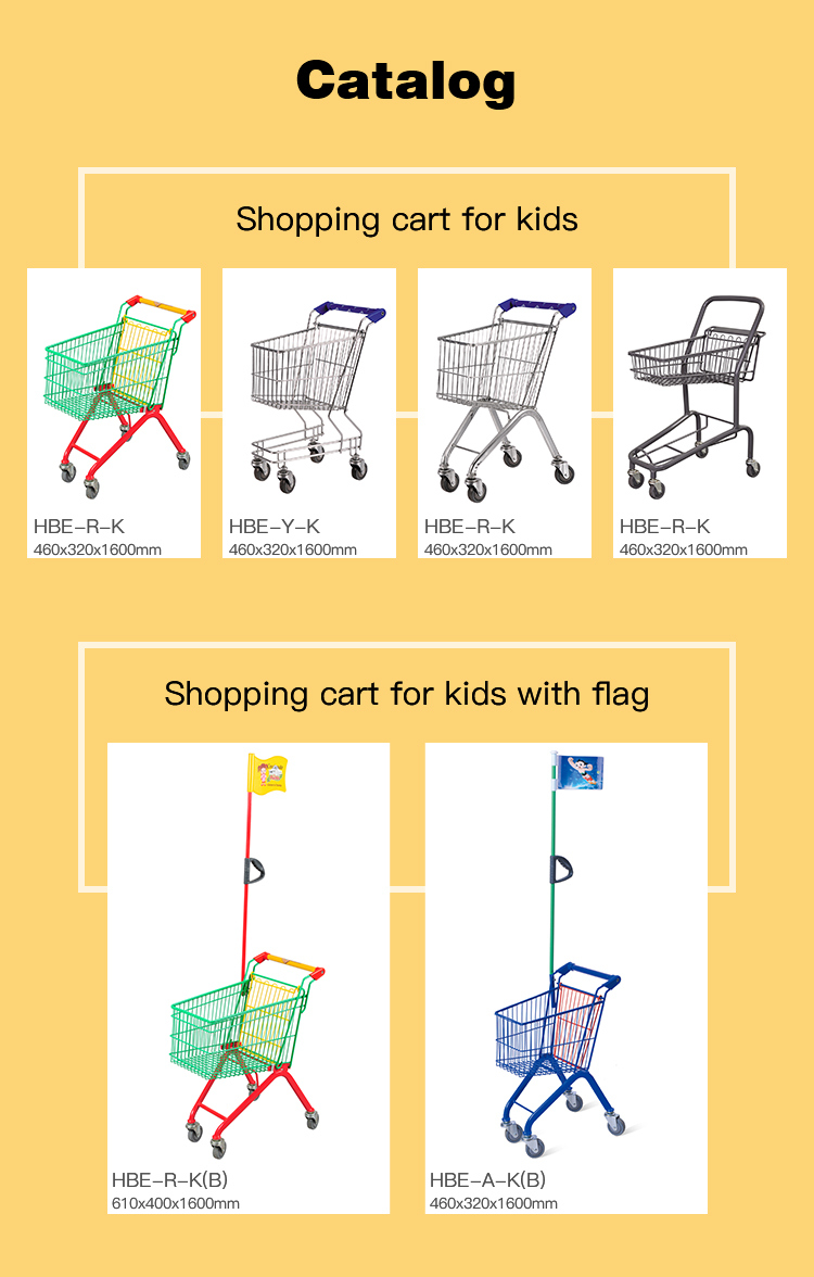 Supermarket Metal Kids Children Shopping Trolley Cart with Flag