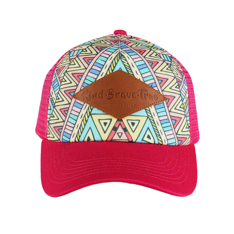 Digital Printing Women Summer Leather Patch Trucker Cap Meh Hat