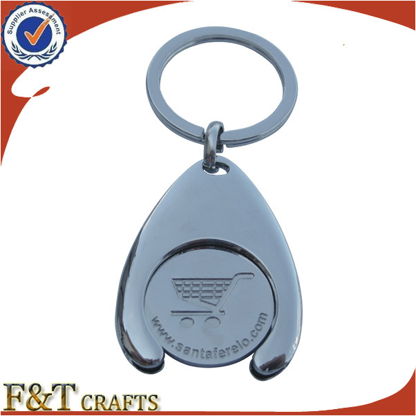 Supermarket Shopping Euro Size Metal Trolley Coin with Keyring (FTTR0102A)
