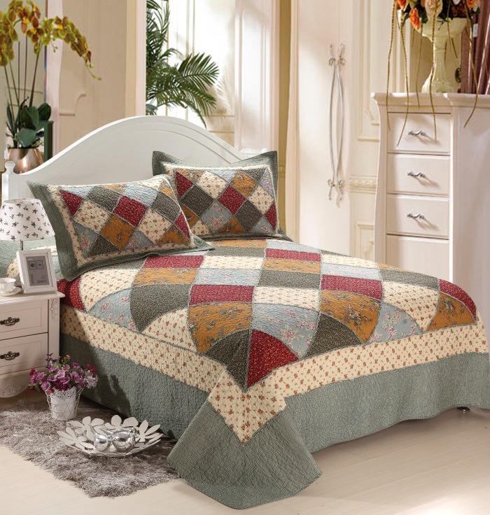 100% Cotton Bedspread Embroidery Plaid Bedding Set