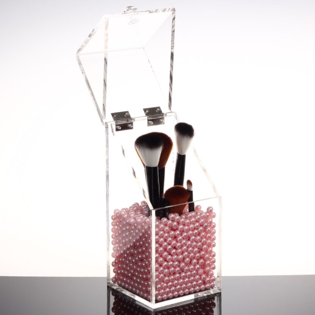 Acrylic Makeup Brushes Holder Real Technique Brush Storage with Pearl Beads