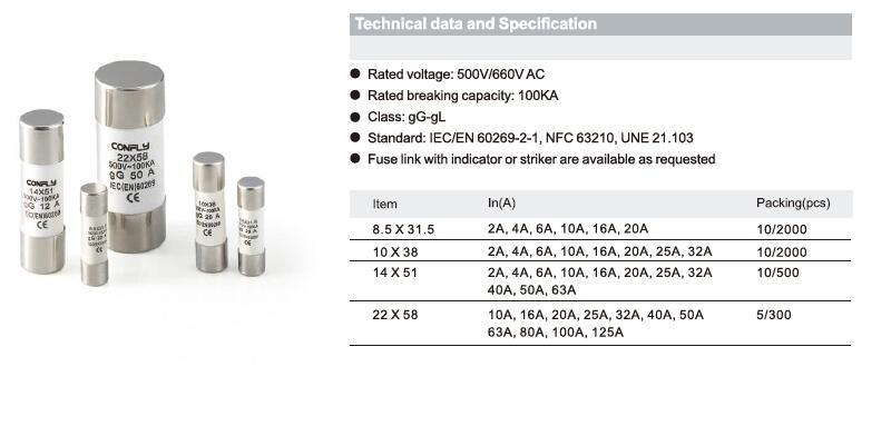 Ce Certificate Cylindrical Protection Contact Cap Fuse Link