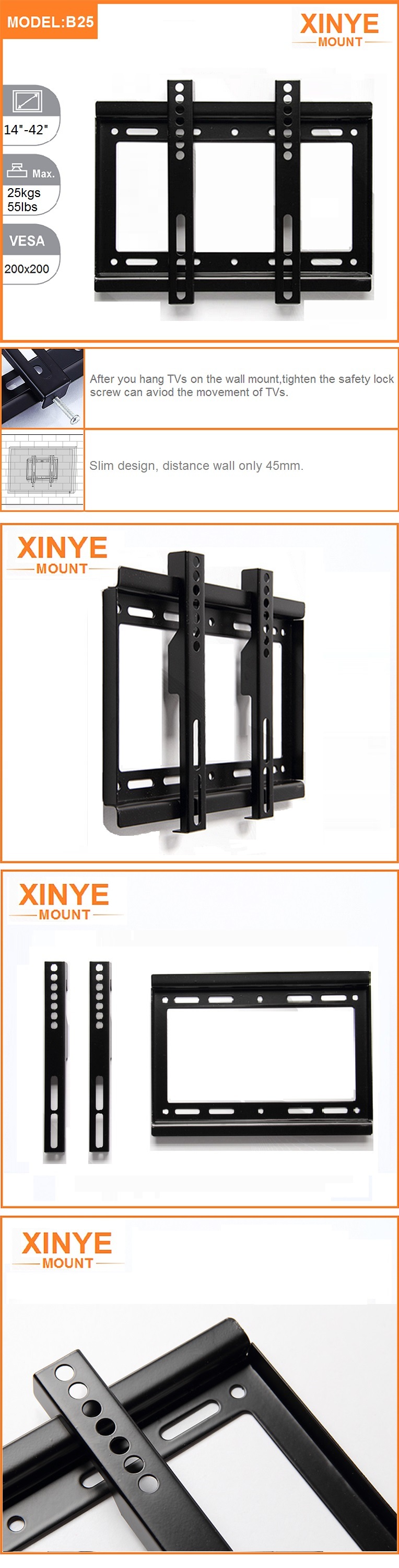 Ultra Slim Design LCD Flat Panel TV Wall Mount