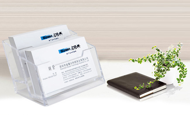Desktop Acrylic Clear 2 Lattices Business Name Card Storage Holder