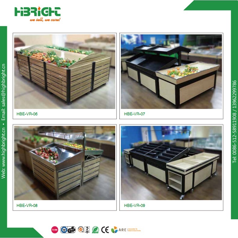 Wooden Fruit Vegetable Storage Display Rack for Supermarket