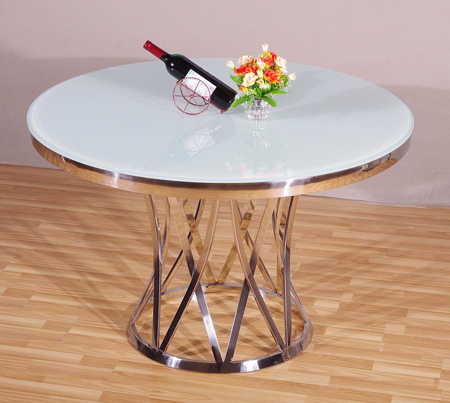 6 Person Marble or Tempered Glass or Wood Top Stainless Steel Base Round Dining Table