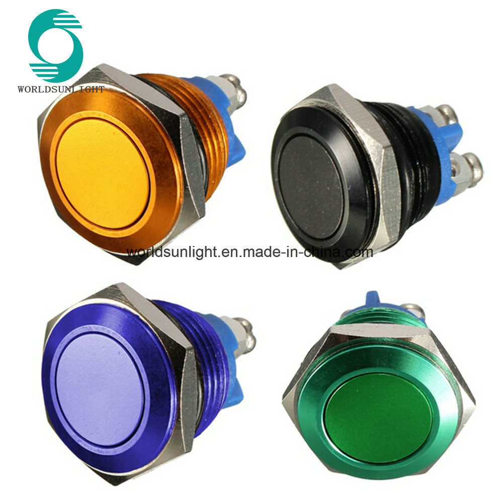 Multicolor 3A 250V AC 16mm Start Horn Button Green Blue Black Gold Metal Waterproof Metal Pushbutton Switch