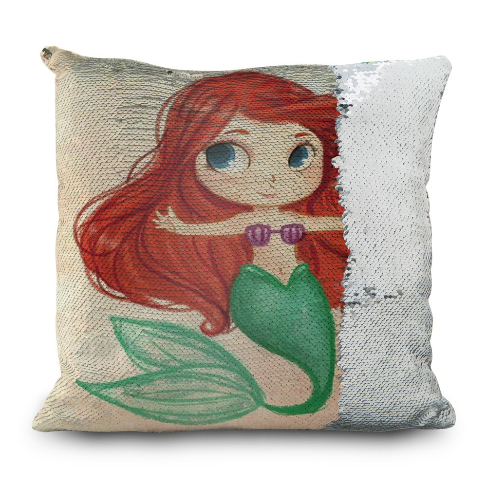 Mermaid Sequin Pillow Magical Shining Pillow Patchwork Decorative Lovely Pillowcase Sofa Car Pillow in 40*40cm