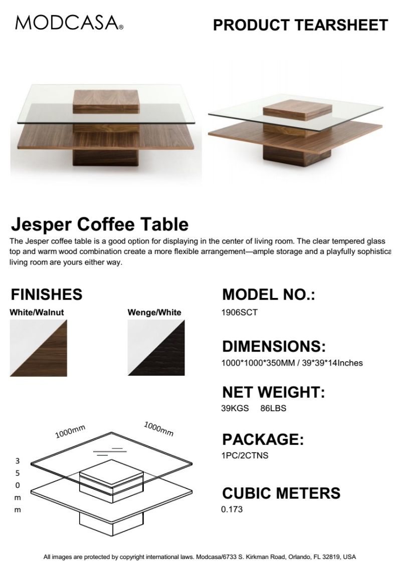 Pomotional Square Glass & Wood Jesper Coffee Table