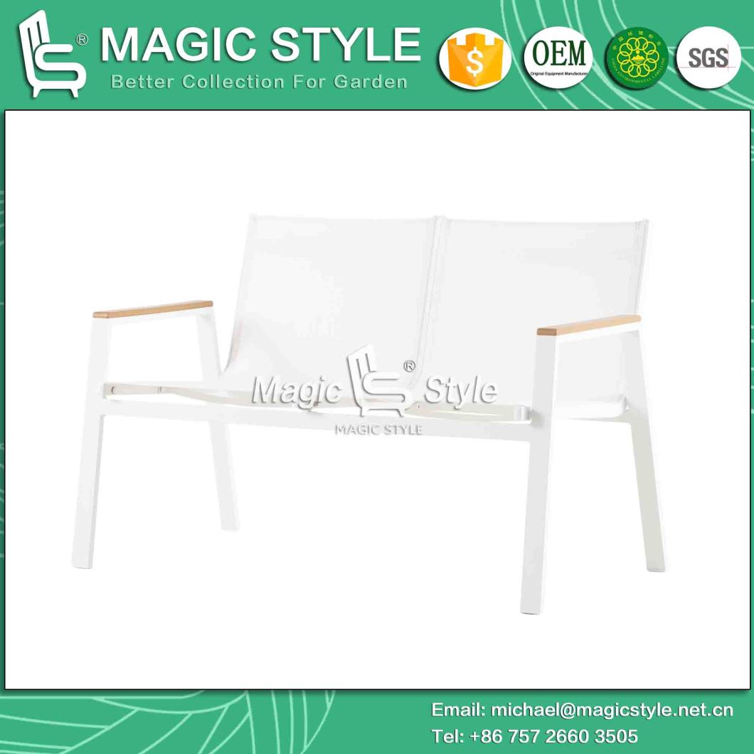 White Color Textile Outdoor Chair with Poly Wood Garden Sling Chaise Chair Hotel Poly Wood Tea Table Stackable Leisure Sofa