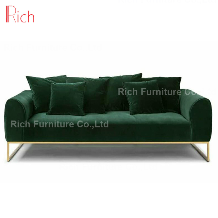 Modern Home Furniture Stainless Golden Fame Loveseat Multi-Pillow Velvet Fabric Sofa Set