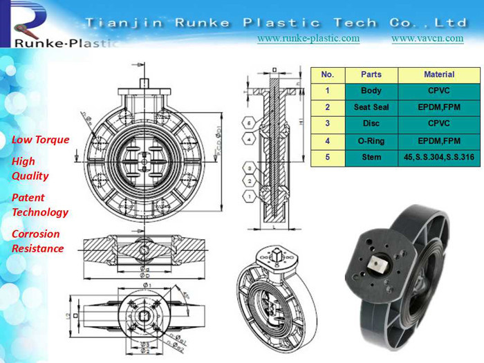 High Quality CPVC Non Actuator Butterfly Valve for Electric & Pneumatic Actuator Usage