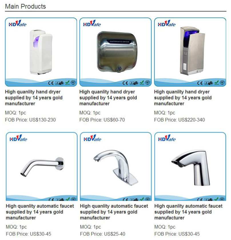 RoHS Stable Performance Sanitary Ware Commercial Jet Air Automatic Hand Dryer for Hotel Toilet