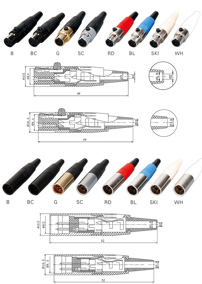 Mini 3 Pin Female Plug XLR Audio Microphone Connector (A101)