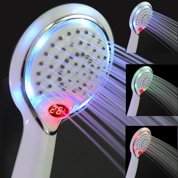 3 Colors LED Hand Held Shower Head with Temperature Digital Display Water Powered LCD Spray