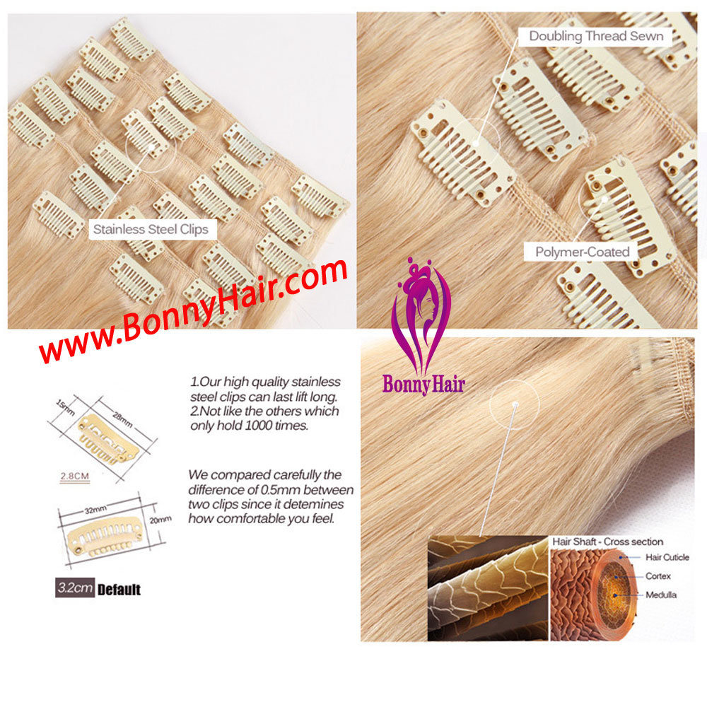 European Human Hair Clip in Hair Extension 7 Pieces/Set Human Hair Extension