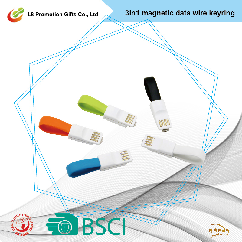 Phone Data Wire Mobile Cable Mobile 3 in 1 Magnetic Date Wire Keyring/TPE+ABS Material Easy Change Between Type-C iPhone Android Printing Customization Logo