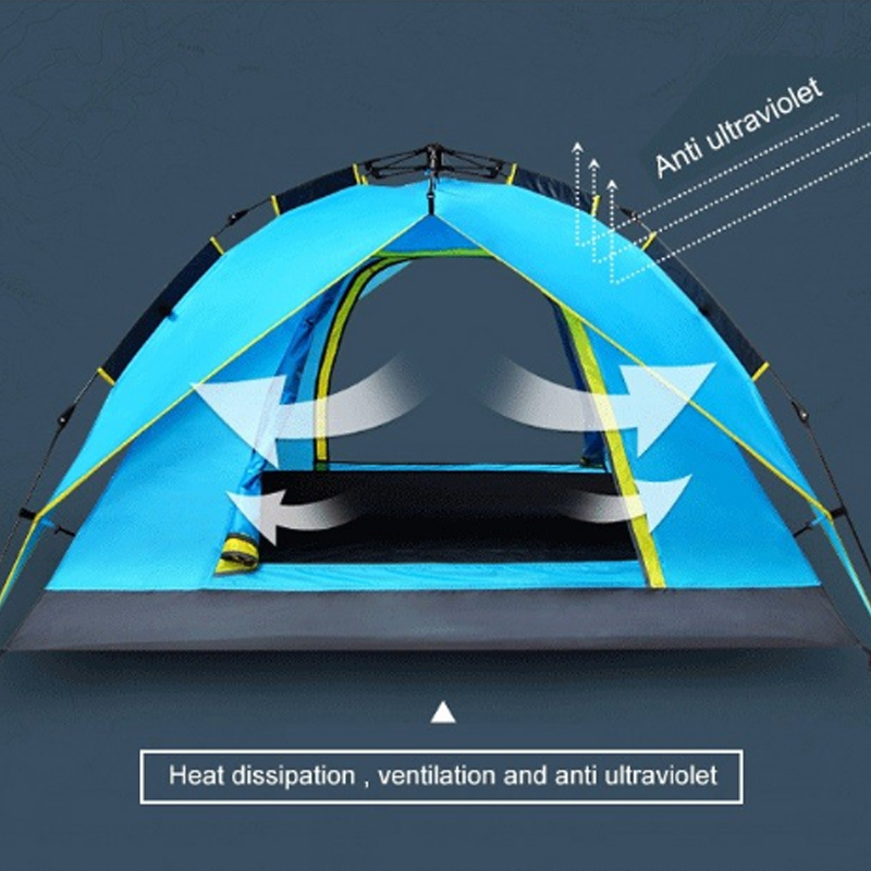 Auto-Tent Double Layer Dual Breathable Convertible Family Campingtent for 3-4 Person