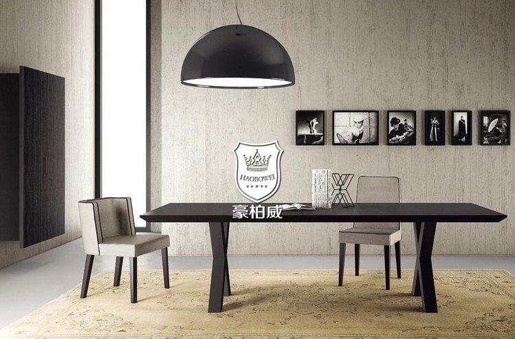 Black Oak Wood Hotel Dining Table and Chairs for 6-8 People