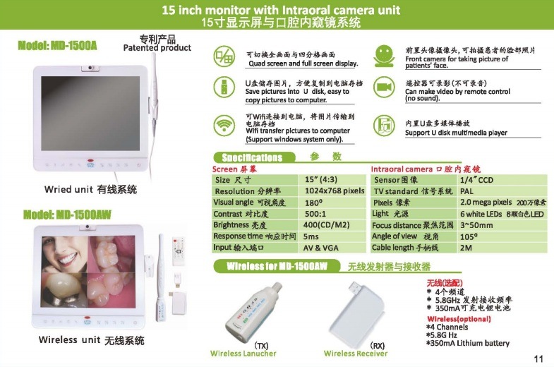 New MD1500aw Band 15inch LCD Monitor Wireless System Intraoral Camera