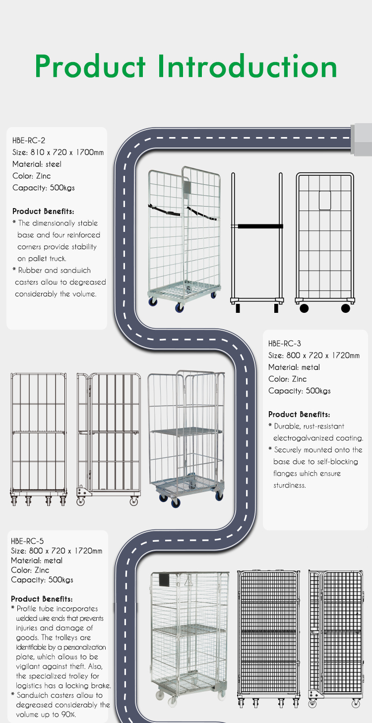 Warehouse Wire Mesh Storage Roll Container/ Cage Trolley