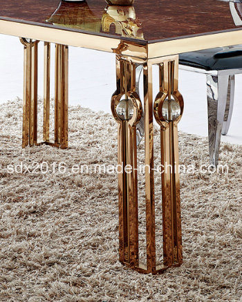 Luxury Golden Stainless Steel Marble Dining Table / Dining Room Furniture