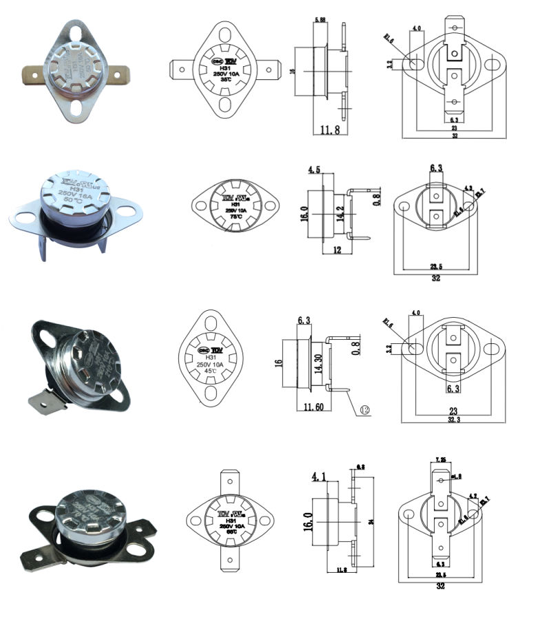 Ksd301 Snap Action Thermostat Thermal Cut Switch with UL / TUV /CQC /RoHS Certificate