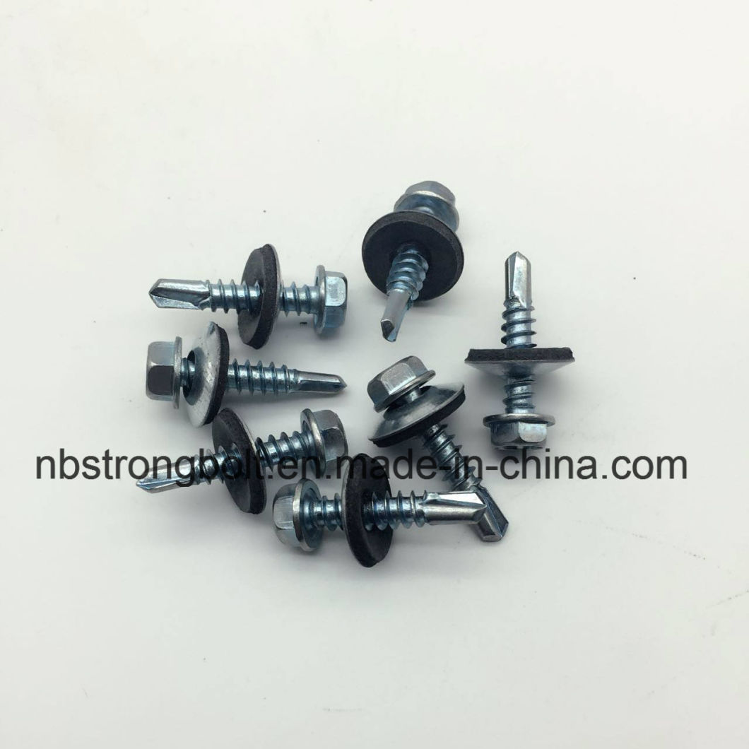 C1022 Steel Harden Self Drilling Screws Hex Washer Head with Bonded Washer (Metal/EPDM OD 16mm) Bsd #3 12-14X1 PT Drill with Zinc Plated